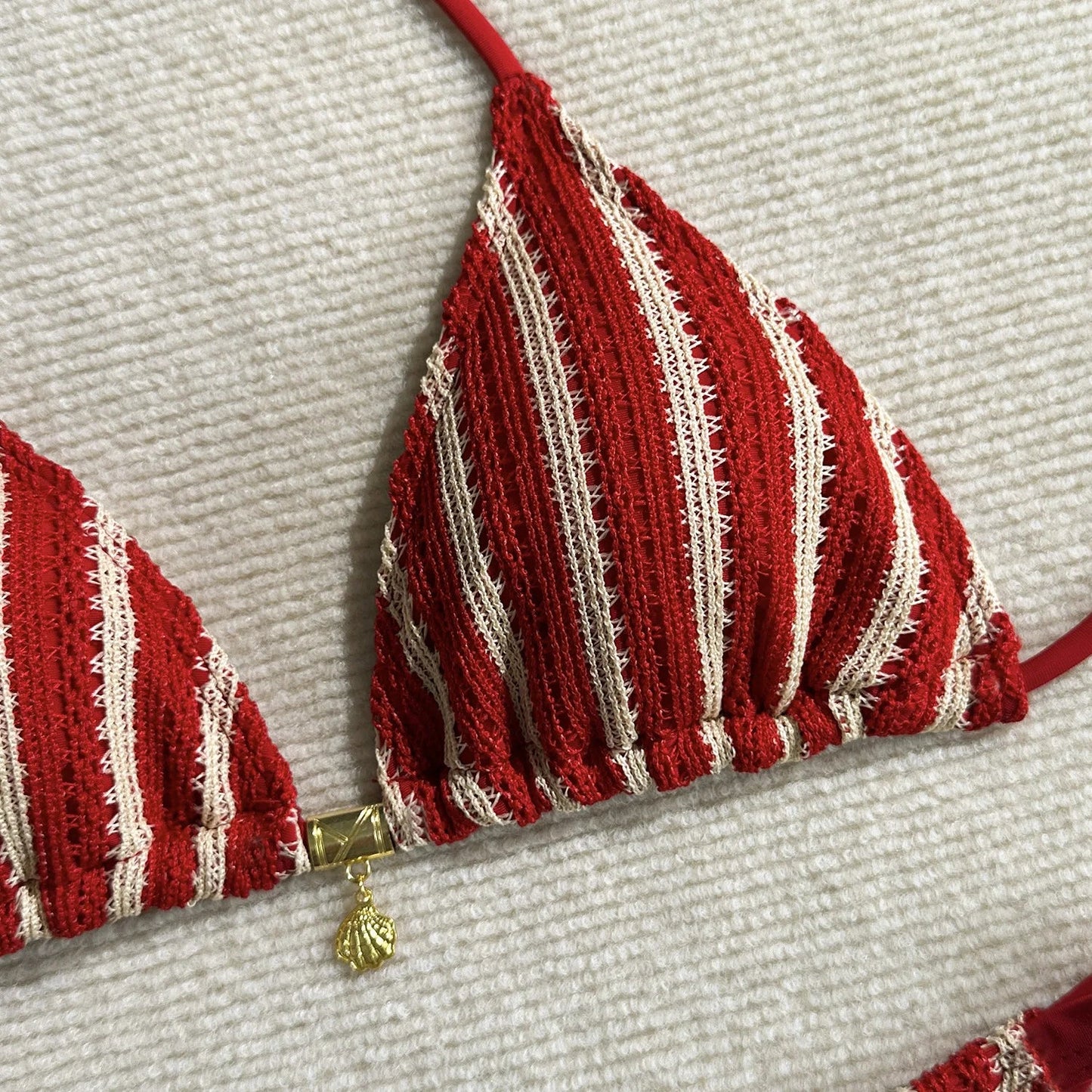 Vintage Red Striped Bikini Set 2026 Women Drawstring Long Panties 3 Piece Swimsuit Beach Holiday Bathing Suit Thong Swimwear - -