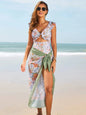 Vintage Blue Floral Print One Piece Swimsuit Skirt Sets Women Front Bow Ruffles Hollow Tummy Control Bathing Suit Swimwear 2026 - Sky Blue sets -