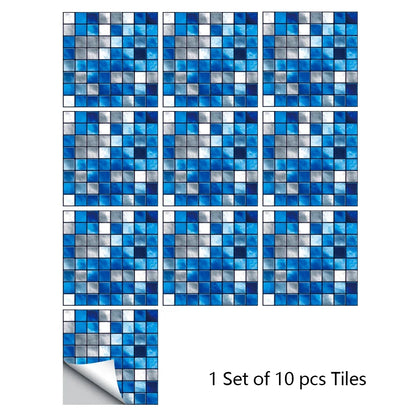 10pcs Mosaic Hard Tiles Sticker 2d Peel & Stick dark blue grey