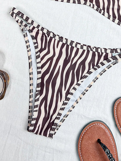 Sexy Coffee Polka Dot Print Bikini Set 2026 Women Pleate Push Up Bra Hollow Out Thong Swimsuit Summer Pool Bathing Suit Swimwear - -