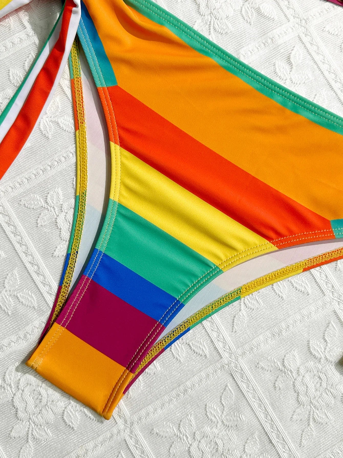 Women's Rainbow Color Bikini Set Sexy Beach Vacation Backless 2 Piece Swimsuit 2024 Summer Bathing Suit Bra Push Up Swimwear - -