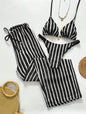 Vintage Red Striped Bikini Set 2026 Women Drawstring Long Panties 3 Piece Swimsuit Beach Holiday Bathing Suit Thong Swimwear - black -