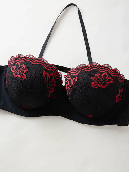 B C D Thin Cup Floral Lace Large Size Bra Side-Breast-Enhancing Silicone Pad Minimizer Push up Comfortable Bra - -