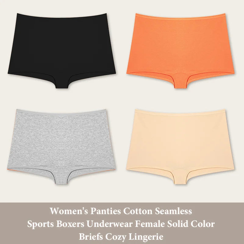 4PCS Women's Panties Cotton Seamless Sports Boxers Underwear Female Solid Color Briefs Cozy Lingerie Intimate Underpants XS-XL - Set 6 -