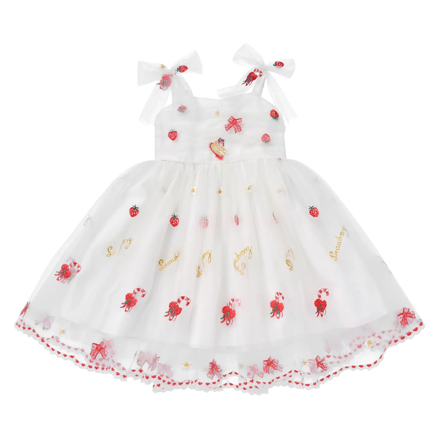Strawberry Tulle Sleeveless Spaghetti Strap Tutu Dress - White Strawberry 2-3T - dress