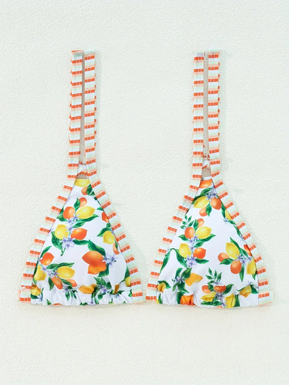 2026 Sexy Orange Print Micro Bikini Women Double Strap Push Up Bra Hollow Out Thong Swimsuit Beach Bathing Suit Holiday Swimwear - -