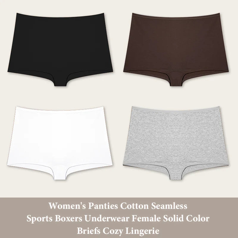4PCS Women's Panties Cotton Seamless Sports Boxers Underwear Female Solid Color Briefs Cozy Lingerie Intimate Underpants XS-XL - Set 2 -