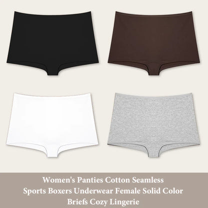 4PCS Women's Panties Cotton Seamless Sports Boxers Underwear Female Solid Color Briefs Cozy Lingerie Intimate Underpants XS-XL - Set 2 -