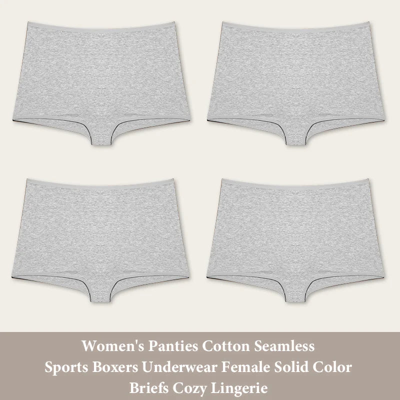 4PCS Women's Panties Cotton Seamless Sports Boxers Underwear Female Solid Color Briefs Cozy Lingerie Intimate Underpants XS-XL - Set 14 -