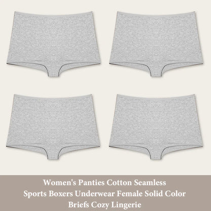 4PCS Women's Panties Cotton Seamless Sports Boxers Underwear Female Solid Color Briefs Cozy Lingerie Intimate Underpants XS-XL - Set 14 -