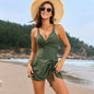Vintage Pink Floral Print Dress Swimsuit 2025 New Women's One Piece Bikini Summer V Neck Slim Backless Bathing Suit Swimwear - Green -
