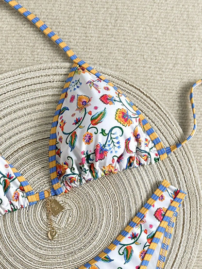 Sexy White Floral Print Micro Bikini 2026 Women Brazilian Push Up Bra Thong Swimsuit Beach Bathing Suit Holiday Swimwear Biquini - -