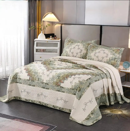 Red Green Embroidery Flora Splicing Montage Comforter Set green white