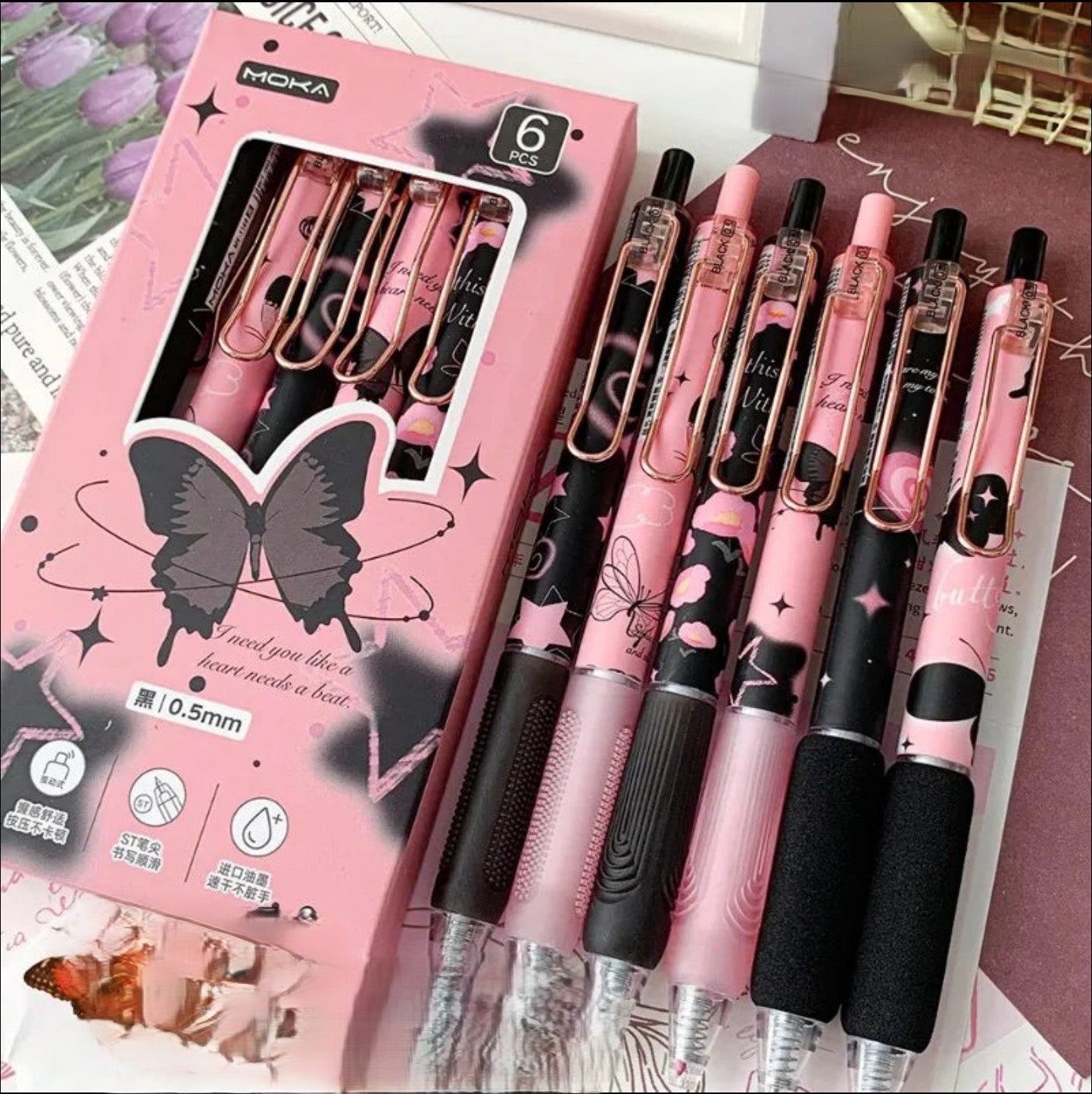 6pcs/Set Butterfly Series Gel Pen