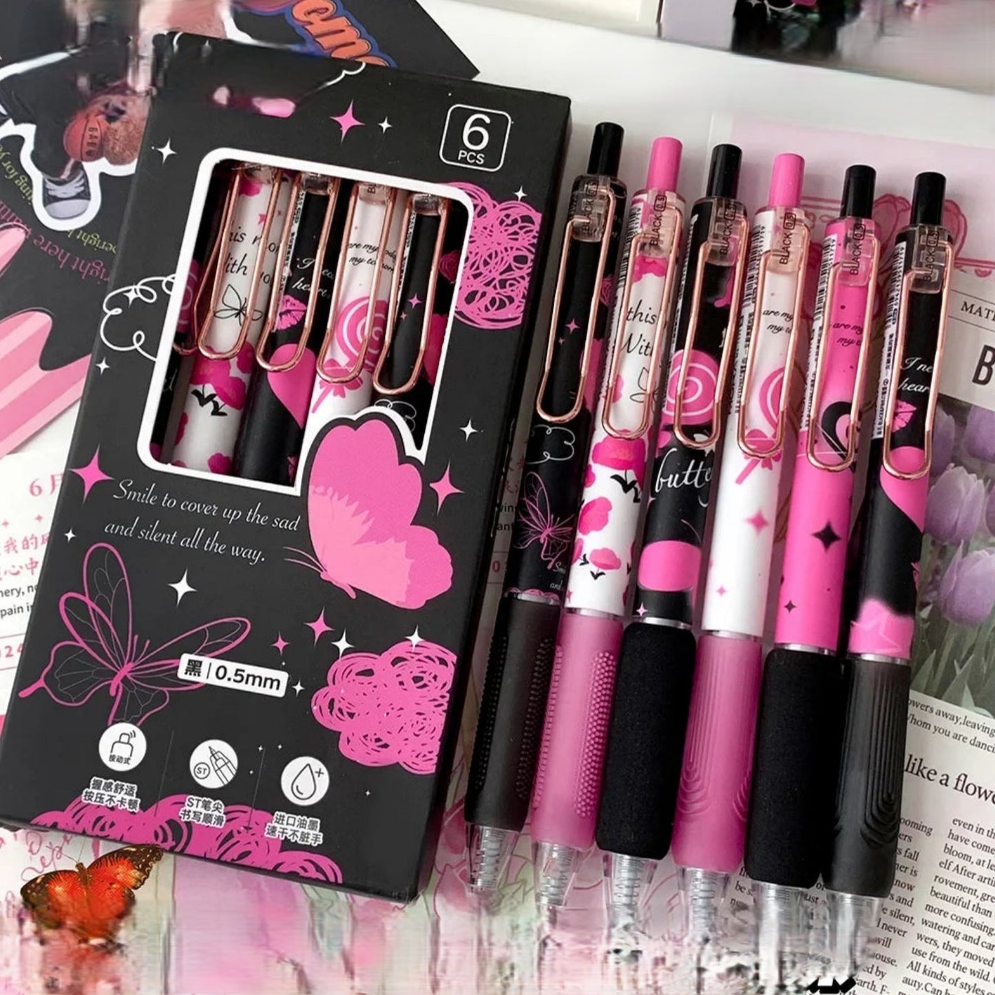 6pcs/Set Butterfly Series Gel Pen