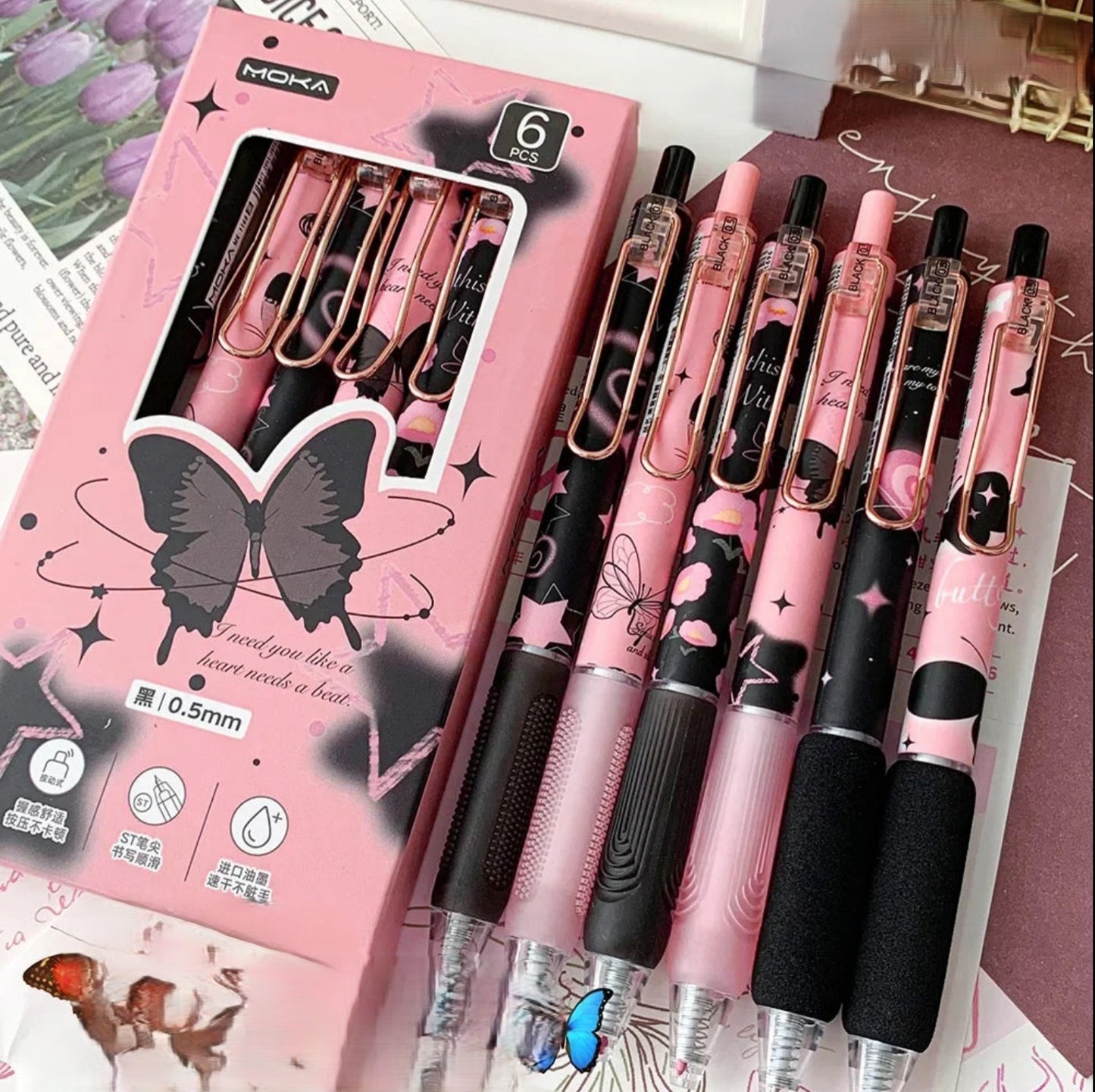 6pcs/Set Butterfly Series Gel Pen