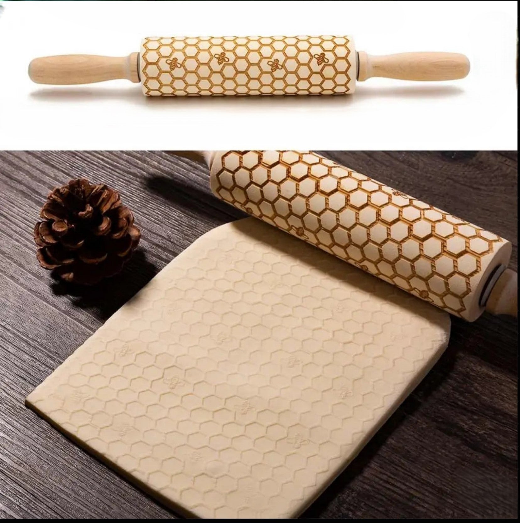 Wooden Embossed Rolling Pin - Kia Day Design