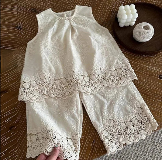 Sleeveless Cotton Embroidered Tank and Shorts Set