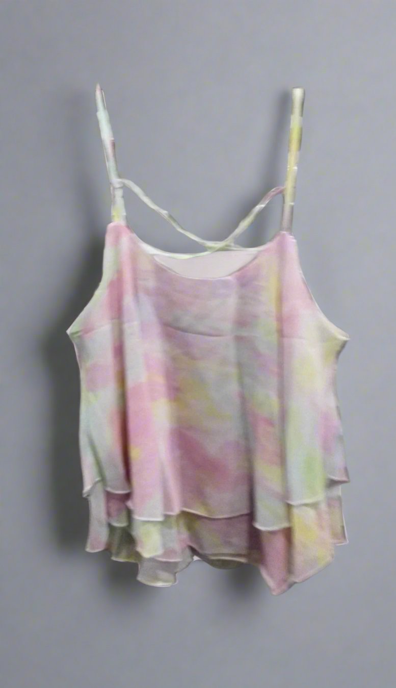 Floral Print Tank Top Summer Style Spaghetti Strap Casual Tops Double Chiffon