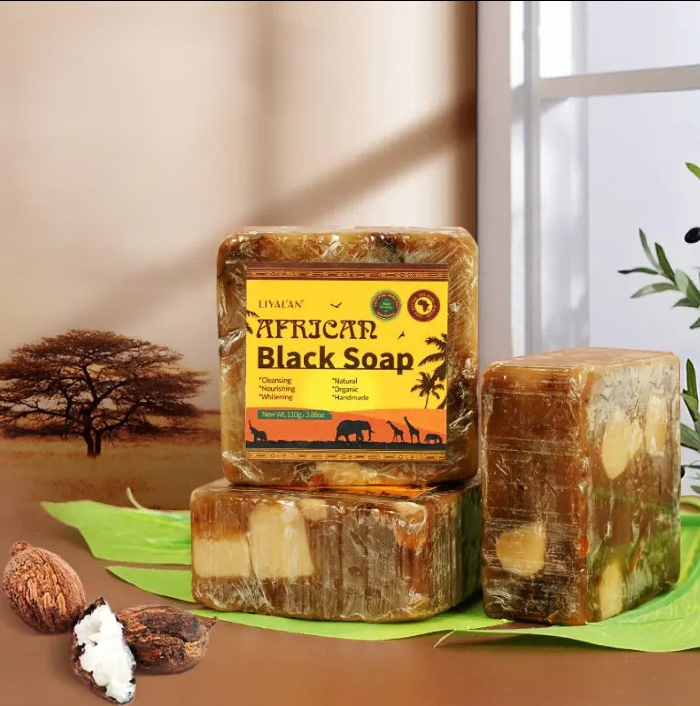 Handmade African Black Soap Duo Brown 2pcs