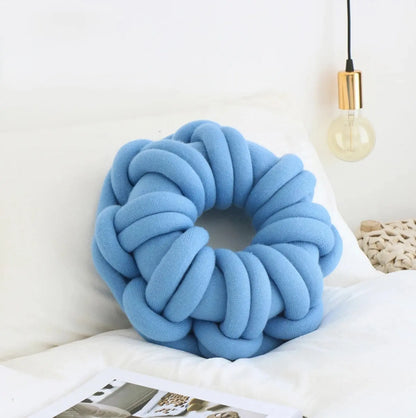 Round Solid Chunky Throw Pillow Knot Cushion Decorative Pillow Blue