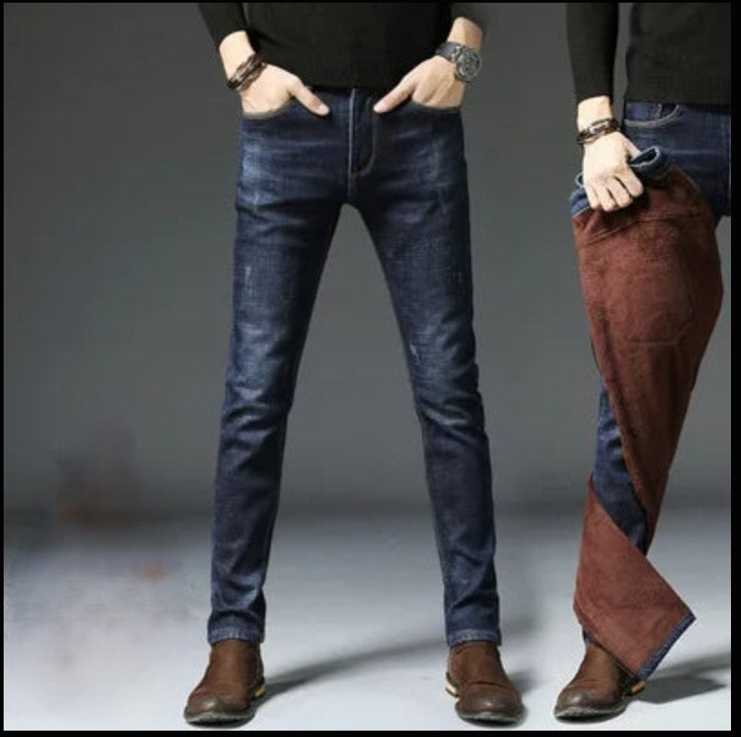 New Men's Plus Velvet Jeans Loose Straight Leg