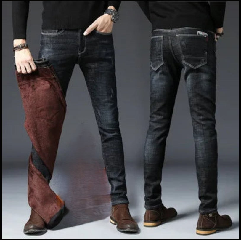 New Men's Plus Velvet Jeans Loose Straight Leg