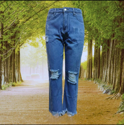 Ninth Pants Denim Ripped Jeans Straight Leg Blue