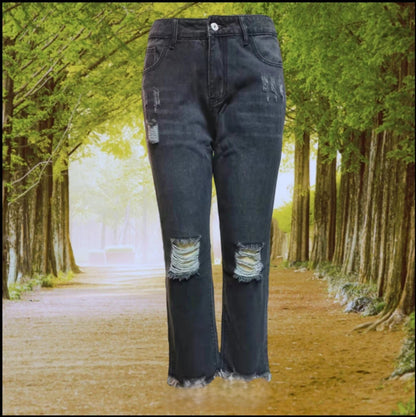 Ninth Pants Denim Ripped Jeans Straight Leg Dark Blue