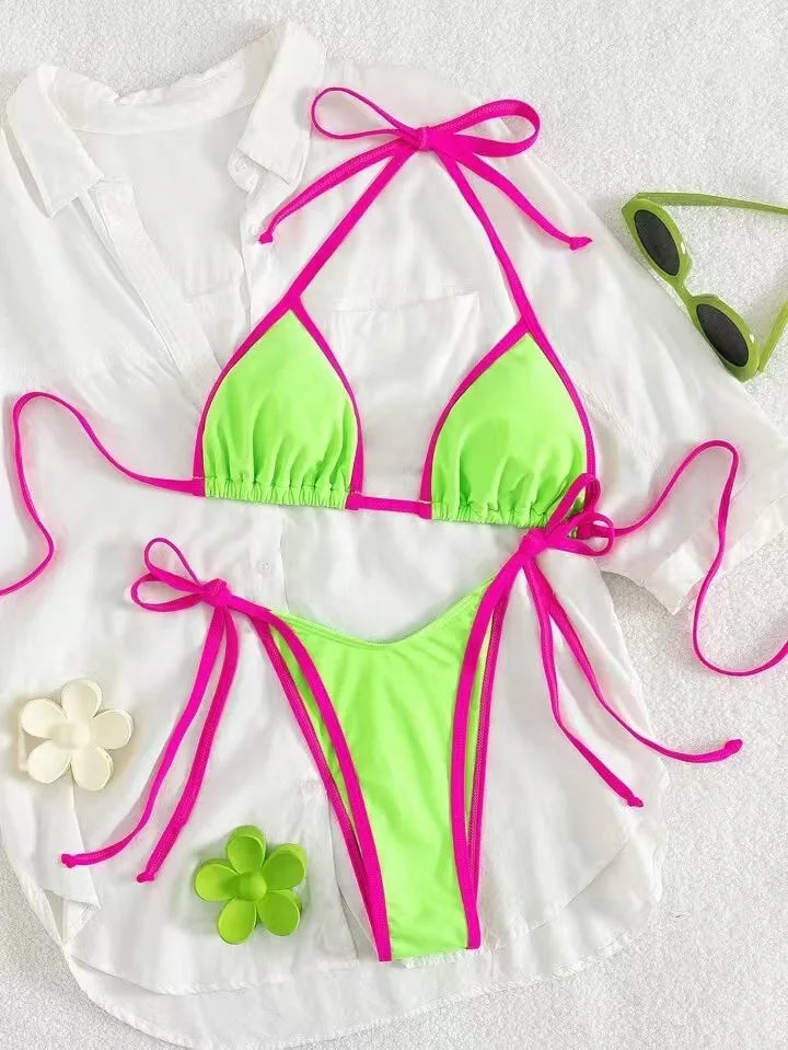2026 Sexy Contrast Color Separates Micro Bikini Women's Swimsuit Female Swimwear Mini Thong Bikinis Set Two-piece Bathing Suit - -
