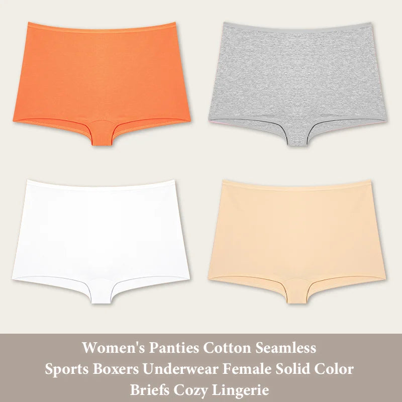 4PCS Women's Panties Cotton Seamless Sports Boxers Underwear Female Solid Color Briefs Cozy Lingerie Intimate Underpants XS-XL - Set 10 -