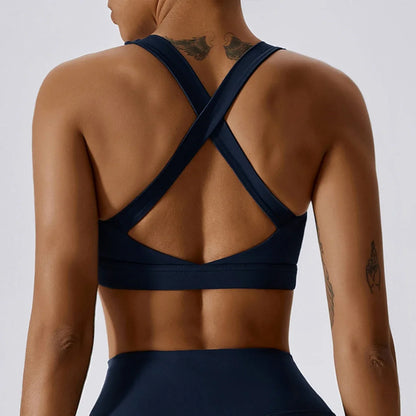 Hearuisavy Quick-Dry Backless Yoga Clothes Running Vest Women Workout Brassiere Fitness Gym Tank Top Women Push up Sports Bra - -