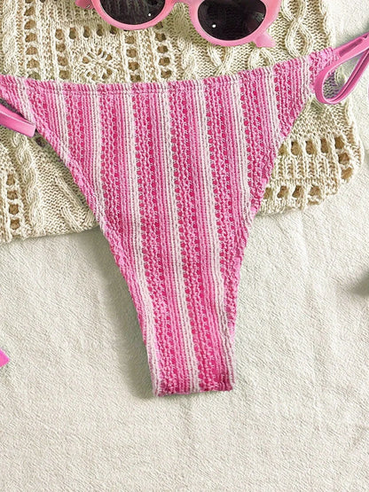 Sexy Orange Striped Bikini Set 2026 Women Halter Push Up Bra Tassel Bandage Thong Swimsuit Summer Holiday Bathing Suit Swimwear - -