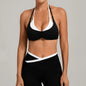Women's Gym Workout Two-color Yoga Sports Bras Halter Neck Open Back Design Sports Tank Top Running Fitness Built-in Bra Cups - Black -