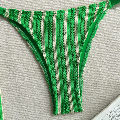Vintage Red Striped Bikini Set 2026 Women Drawstring Long Panties 3 Piece Swimsuit Beach Holiday Bathing Suit Thong Swimwear - -
