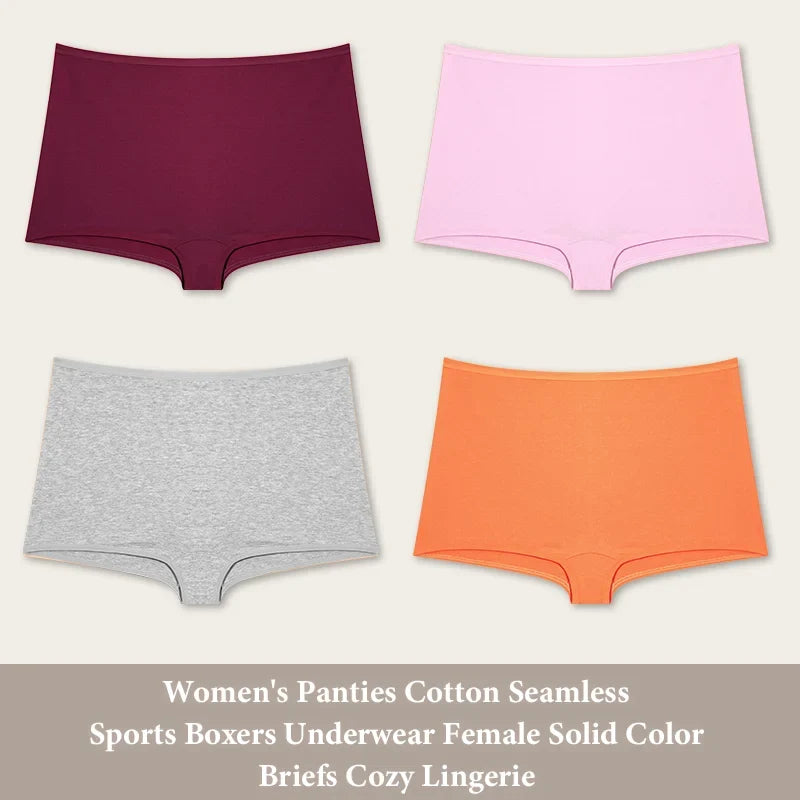 4PCS Women's Panties Cotton Seamless Sports Boxers Underwear Female Solid Color Briefs Cozy Lingerie Intimate Underpants XS-XL - Set 12 -