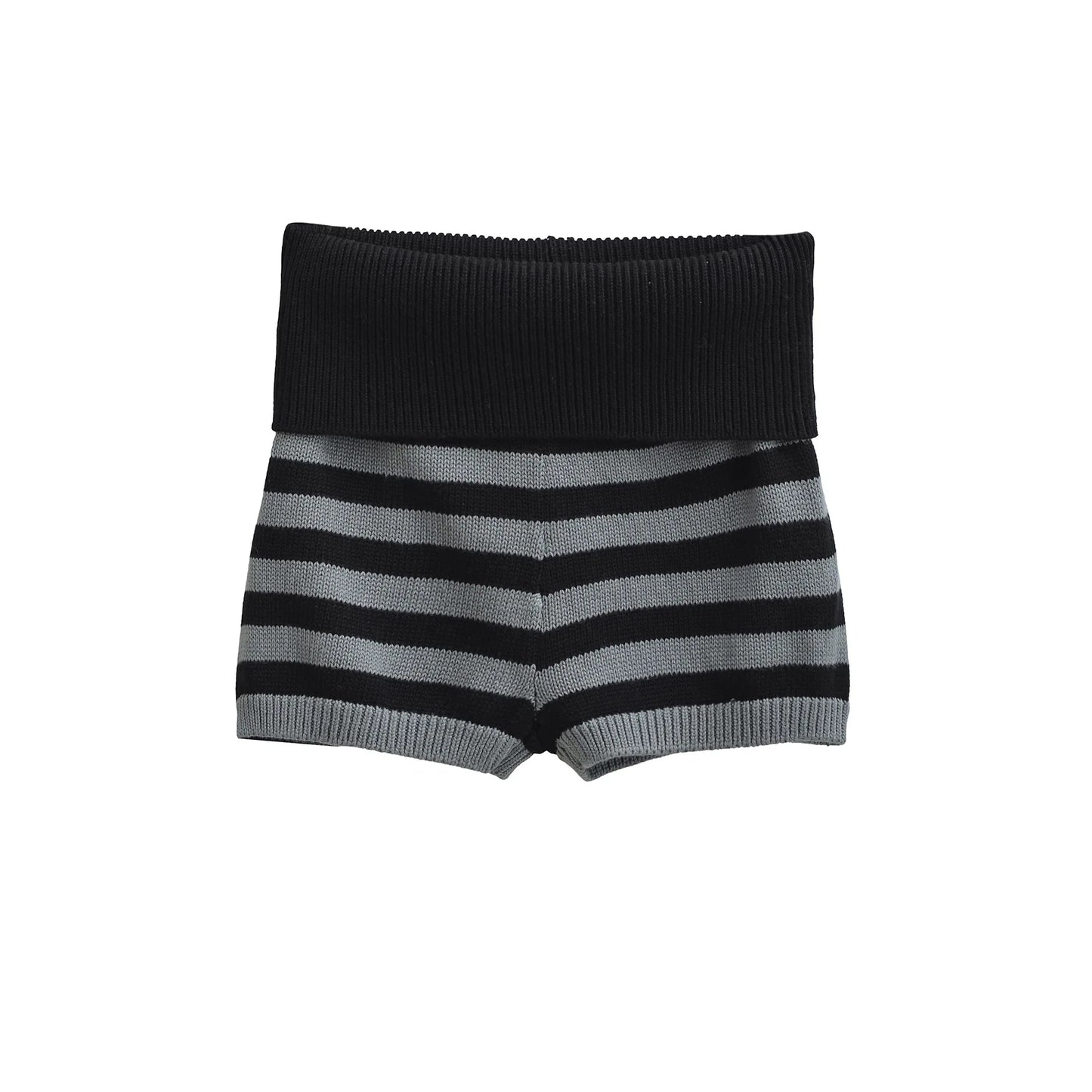 Spring Striped Knitted Shorts Fashion Striped Elastic Waist Versatile Straight Casual Knitted Shorts For Woman Fashion 4Z0M - -