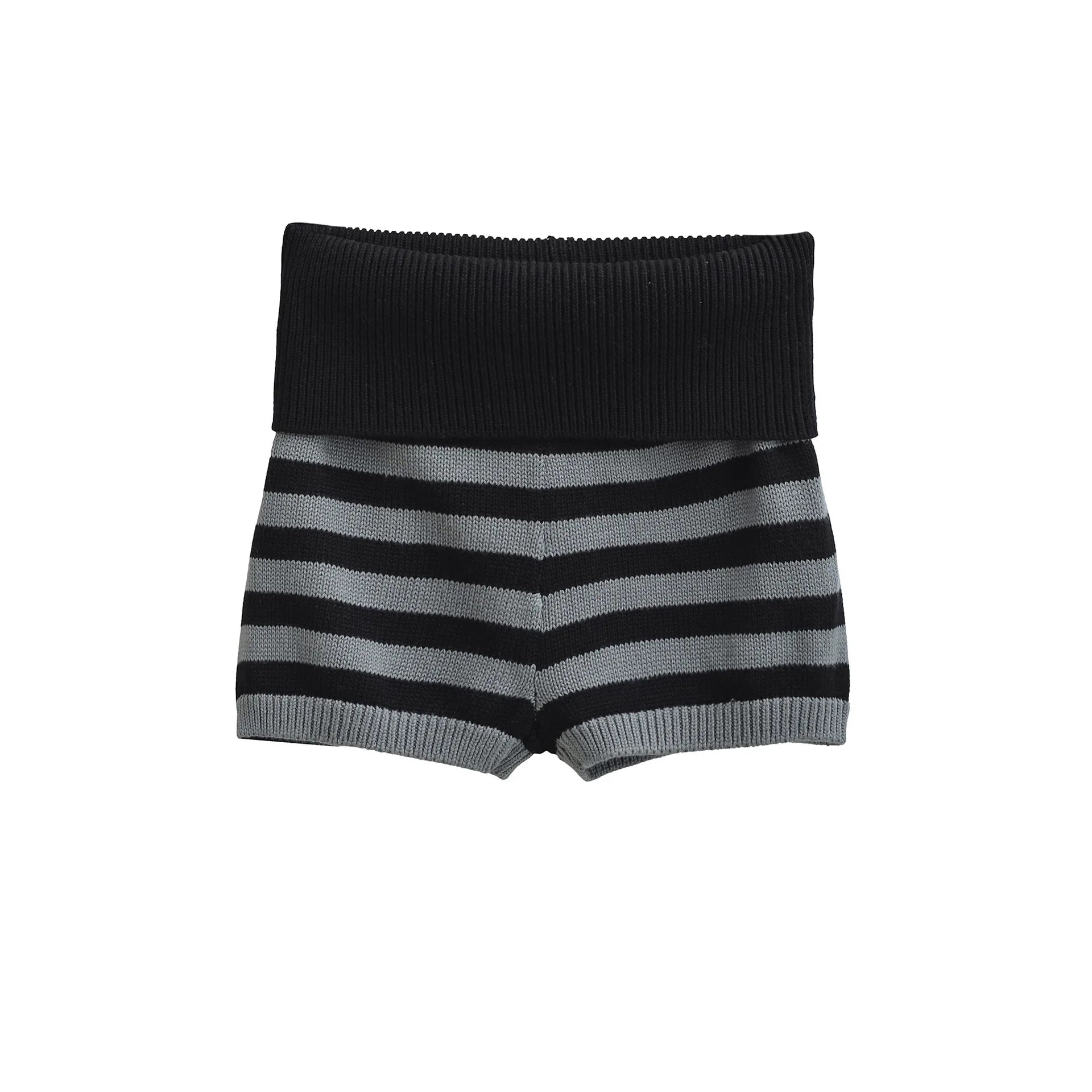Spring Striped Knitted Shorts Fashion Striped Elastic Waist Versatile Straight Casual Knitted Shorts For Woman Fashion 4Z0M - -