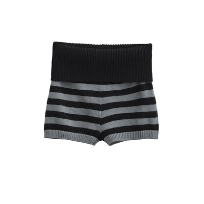 Spring Striped Knitted Shorts Fashion Striped Elastic Waist Versatile Straight Casual Knitted Shorts For Woman Fashion 4Z0M - -