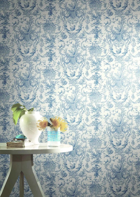Classic Blue Toile Wallpaper Kia Day Design