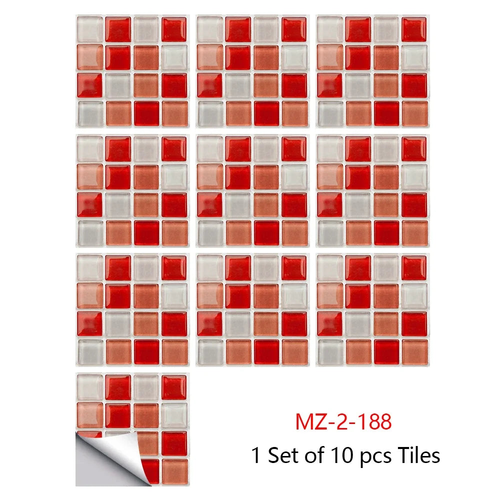 10pcs Mosaic Hard Tiles Sticker 2d Peel & Stick pink red white