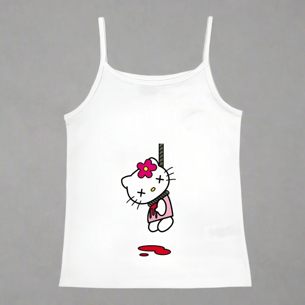 Y2K Hello Kitty Crop Top – Emo Girls Vintage Punk Tank - 37969- White - casualwear