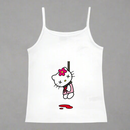 Y2K Hello Kitty Crop Top – Emo Girls Vintage Punk Tank - 37969- White - casualwear