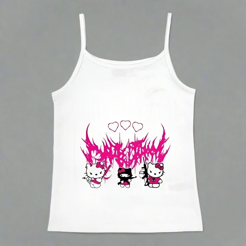 Y2K Hello Kitty Crop Top – Emo Girls Vintage Punk Tank - - casualwear