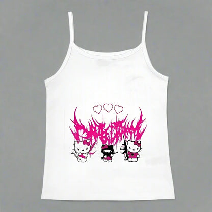 Y2K Hello Kitty Crop Top – Emo Girls Vintage Punk Tank - - casualwear