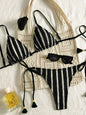 Sexy Orange Striped Bikini Set 2026 Women Halter Push Up Bra Tassel Bandage Thong Swimsuit Summer Holiday Bathing Suit Swimwear - Black -