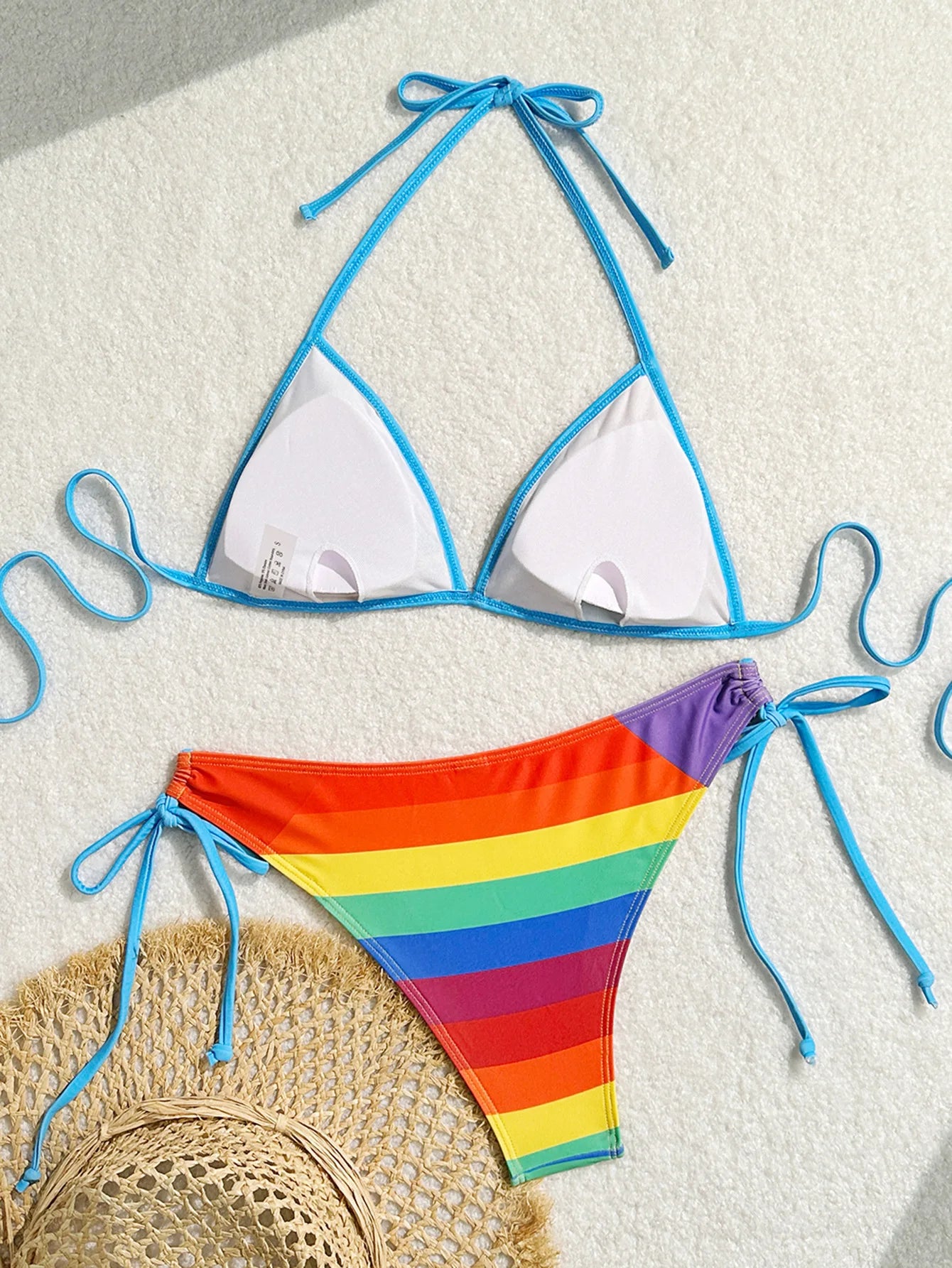 Women's Rainbow Color Bikini Set Sexy Beach Vacation Backless 2 Piece Swimsuit 2024 Summer Bathing Suit Bra Push Up Swimwear - -