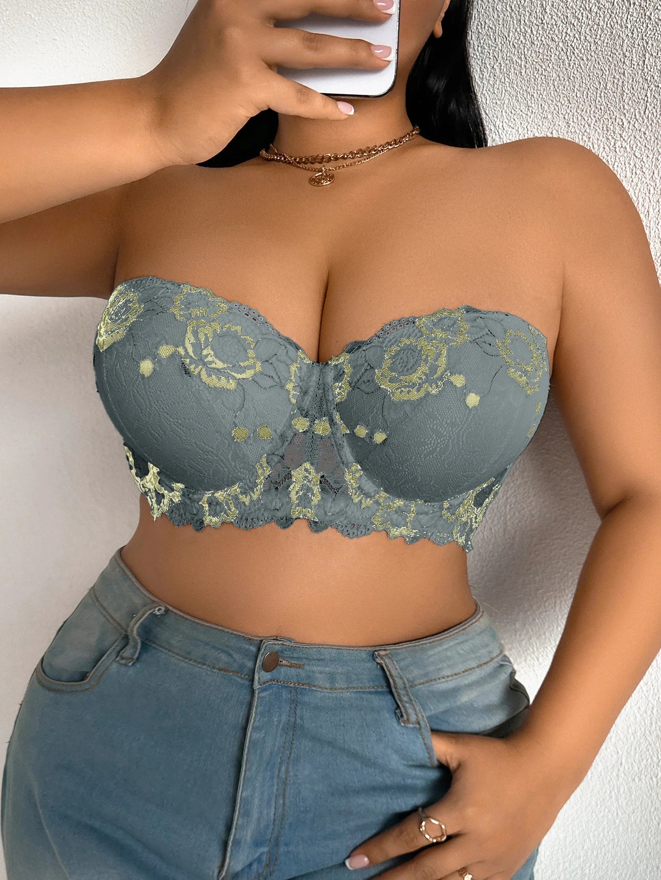 Daily Wide Strap Plus Size Women Bra Lace & Embroidery Push up Bra Comfort Thin Cup Underwire Support Lingerie Bra - -