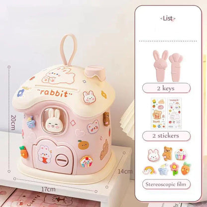 Cute Bunny House Coin Bank - Pink -