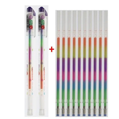 10 Refills 2 Pen Sets 6 Colors Rainbow Gel Pen